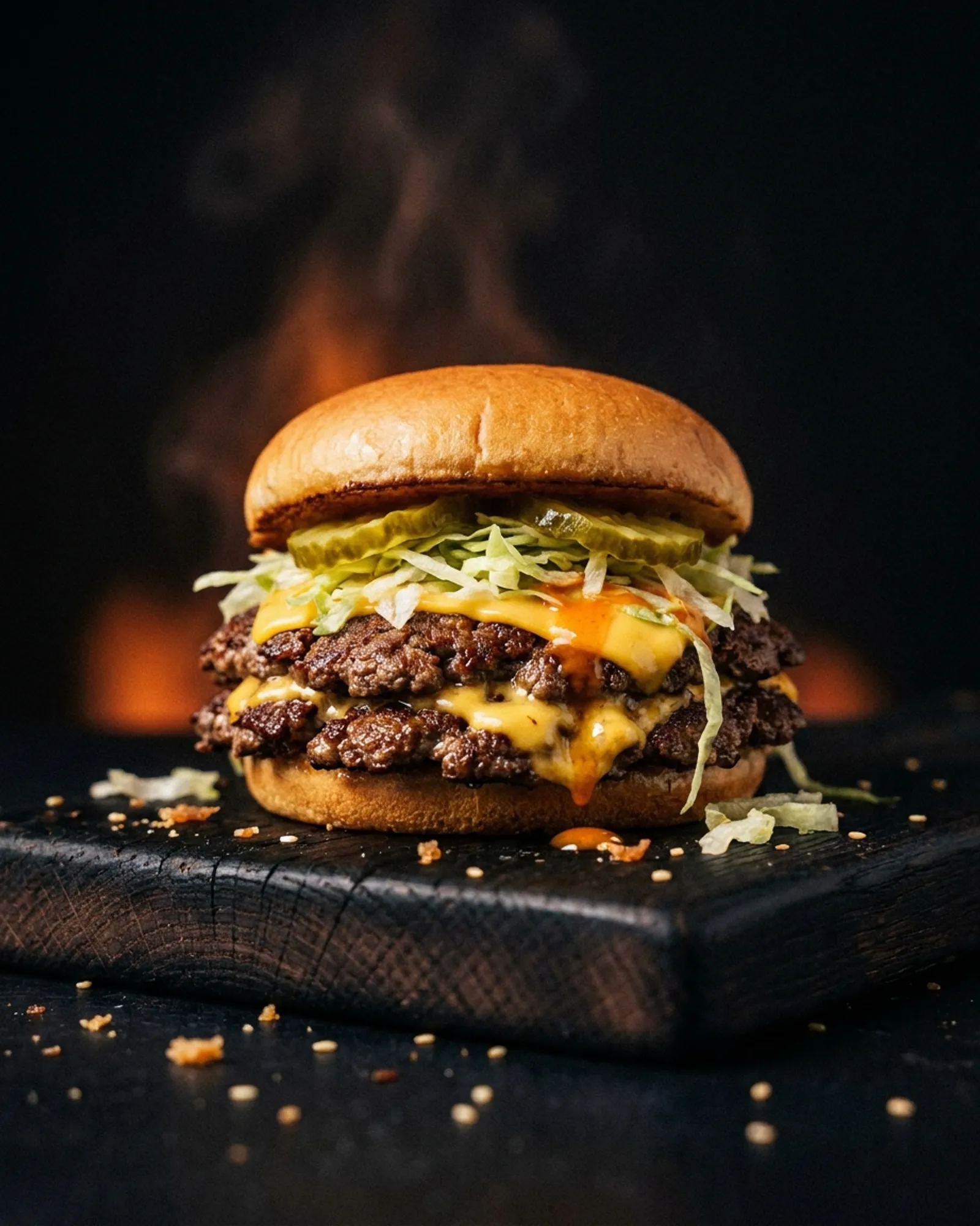 The Regular's Regular — Double beef, American cheese, shredded lettuce, pickles, ember sauce.